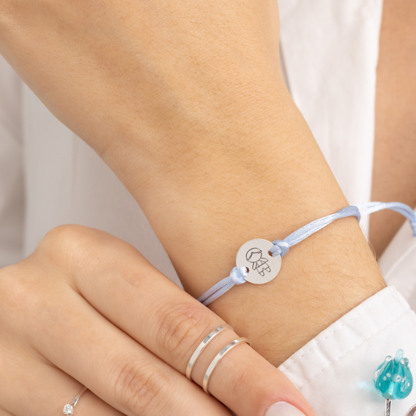 Pulseira em Prata 925 Fio de Seda Azul Bebê Menino