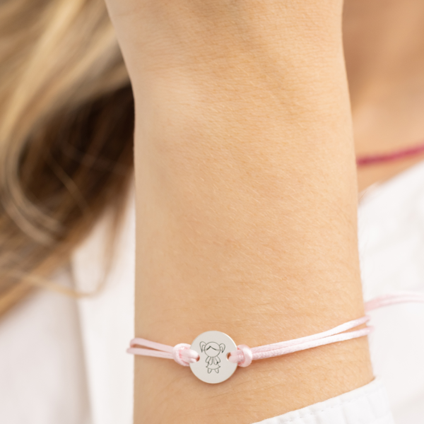 Pulseira em Prata 925 Fio de Seda Rosa Bebê Menina